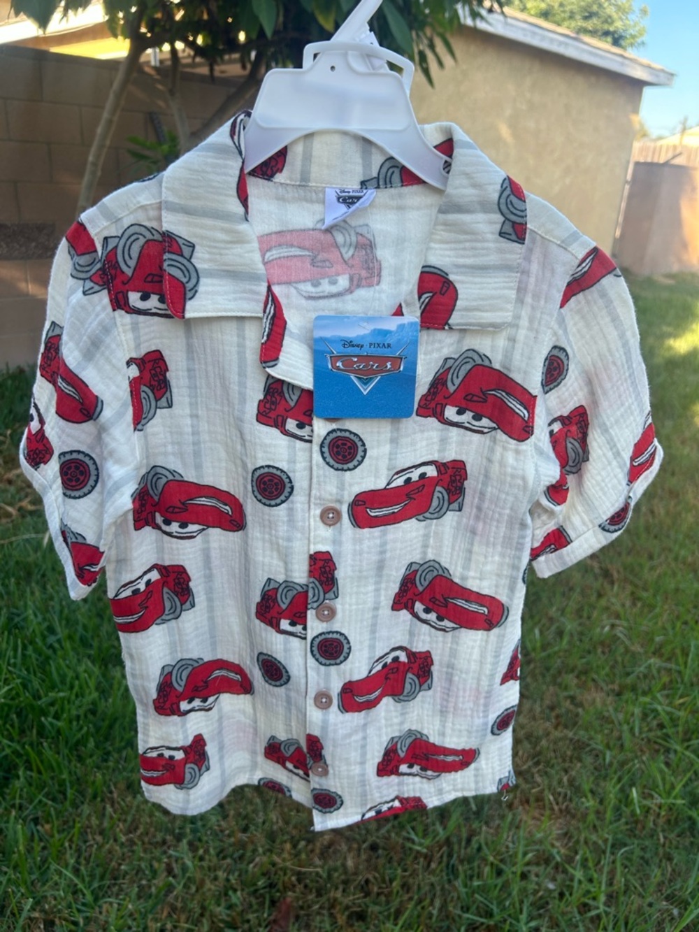 Disney Cars Red Print Button-Down Kids Shirt